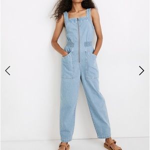 Denim Zip Smock-waist Jumpsuit